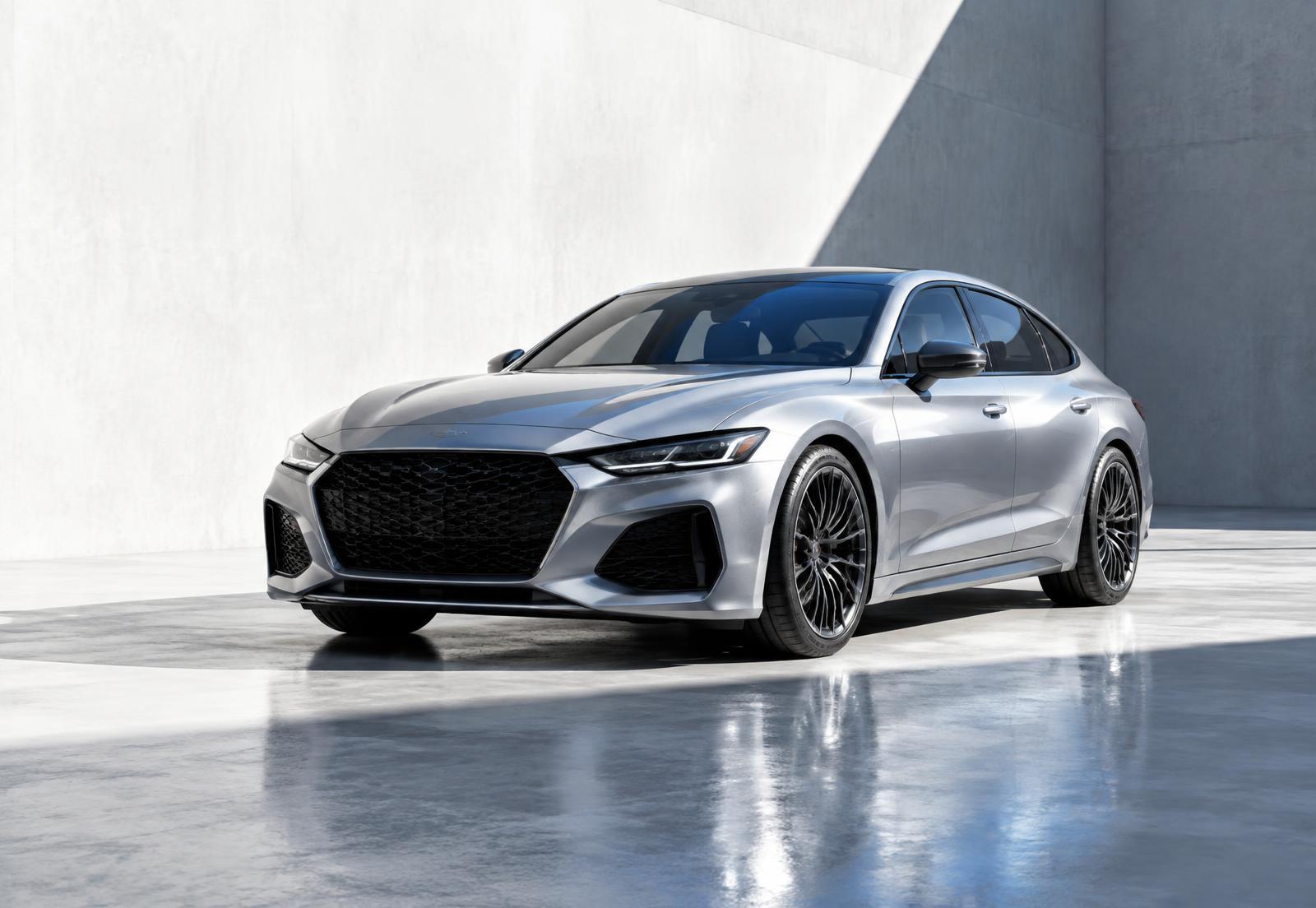 Silver sedan in a bright architectural studio